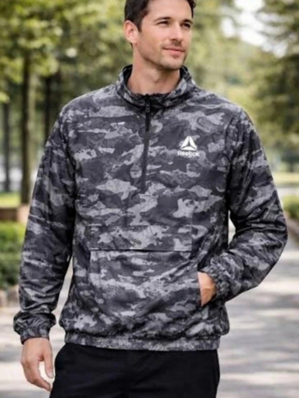 Reebok Camouflage Quarter-Zip Windbreaker Jacket Men's Camo